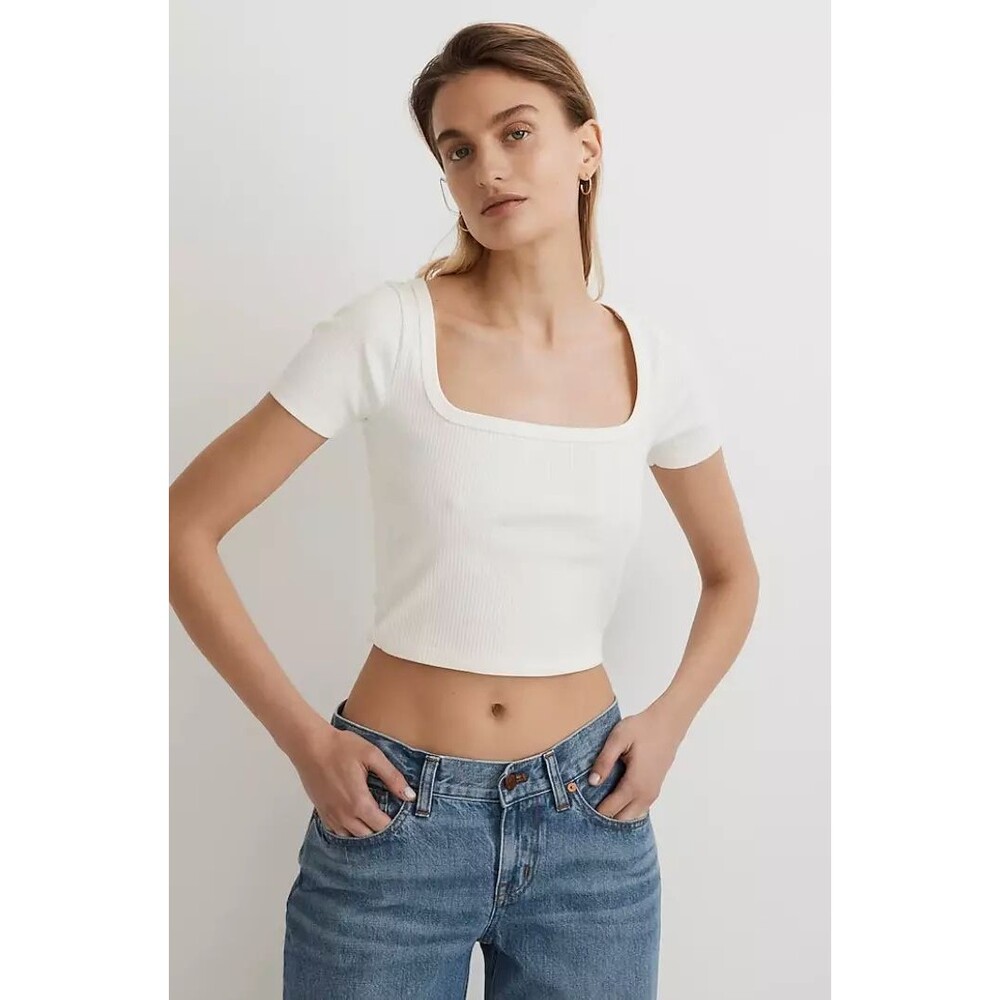 MADEWELL Square Neck Crop Tee XXL Sleekhold Lighthouse White Short Sleeve NWT A2